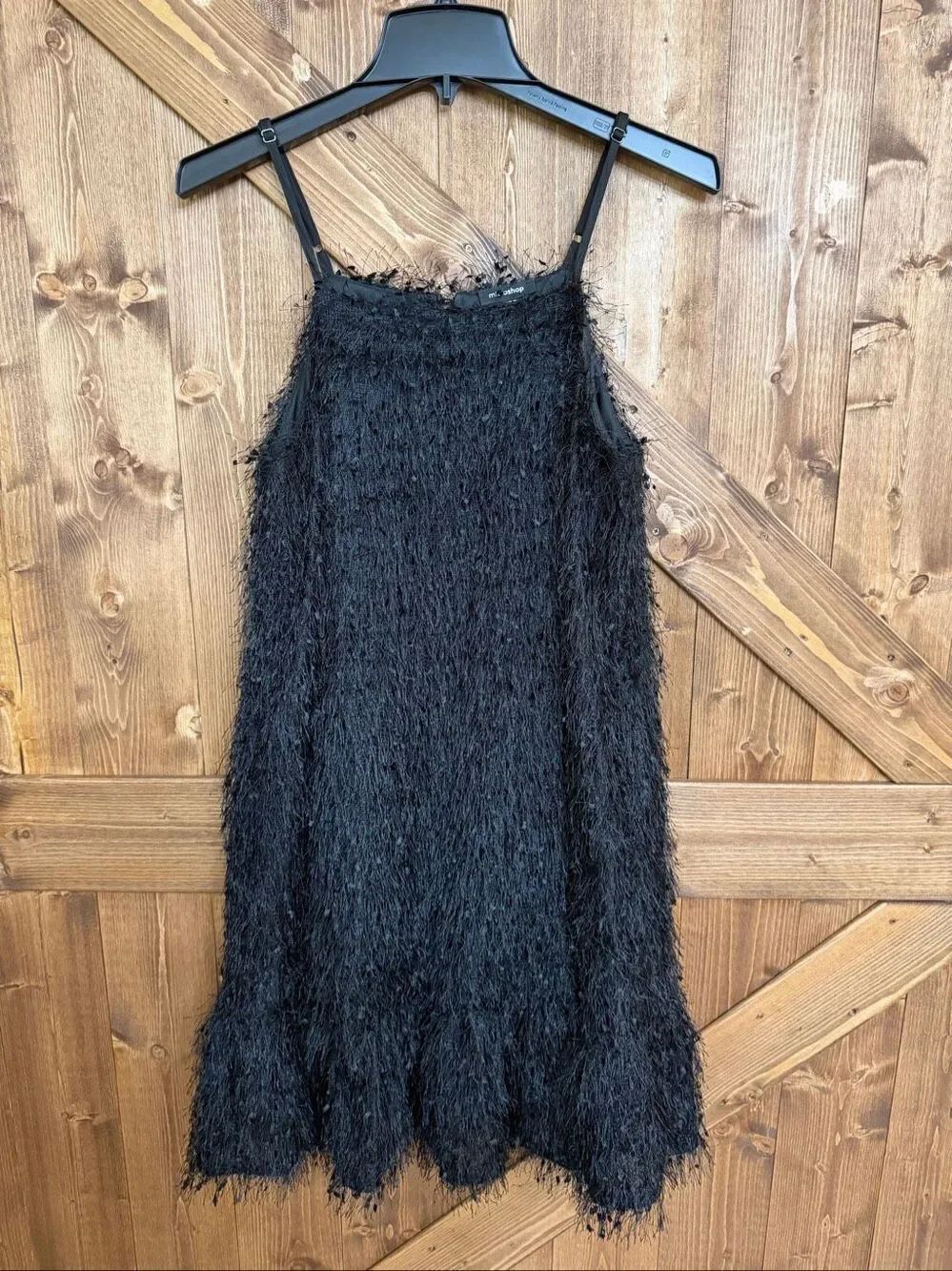 Mittoshop Women’s Black Textured Fringe Sleeveless Dress Size Large (7959)